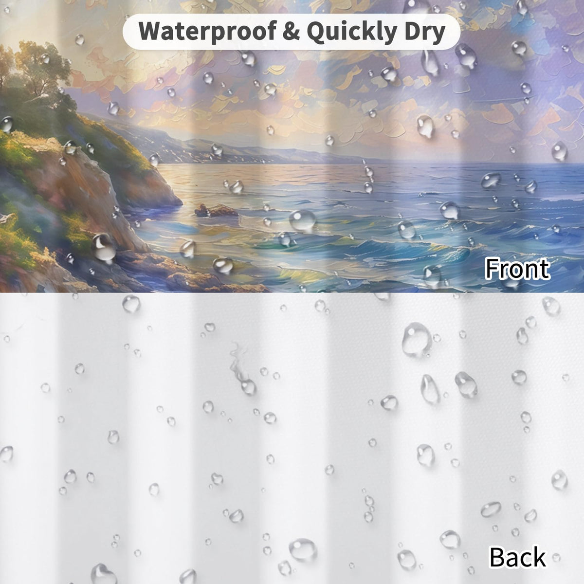 Coastal Beach Watercolor Shower Curtain with Hooks (Sea View)