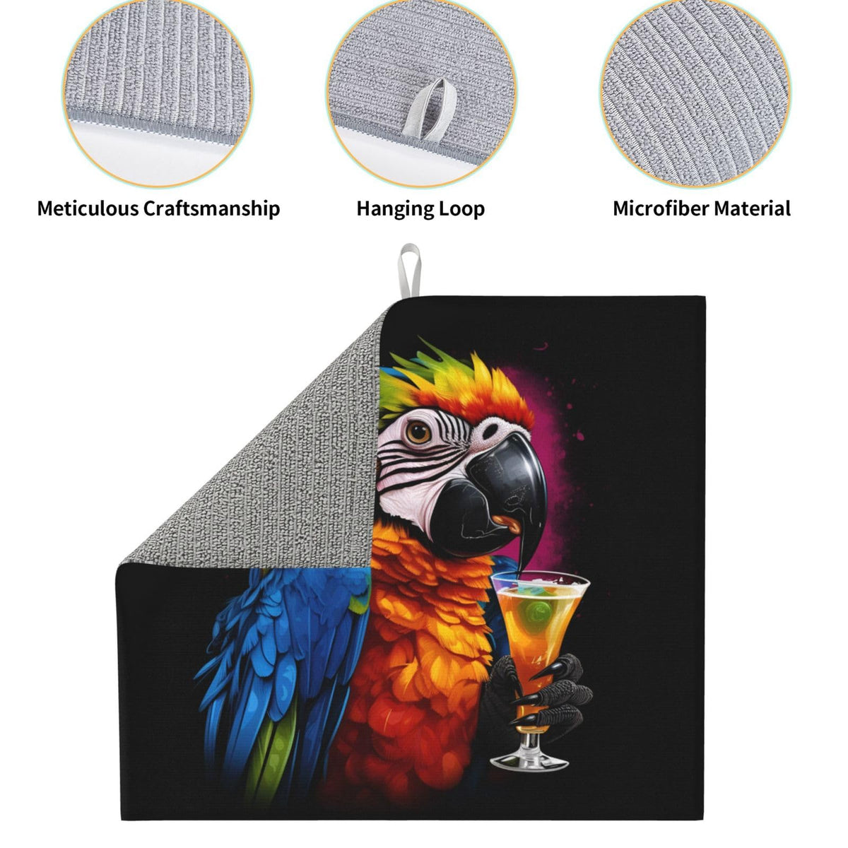 Tropical Colorful Parrot Cocktail Dish Drying Mat For Kitchen Counter Dry Mats Microfiber Dish Drainer Mat Protector Pad Absorbent Fast Drying Kitchen Must (Tropical Colorful Parrot Cocktail / 18" x 16")