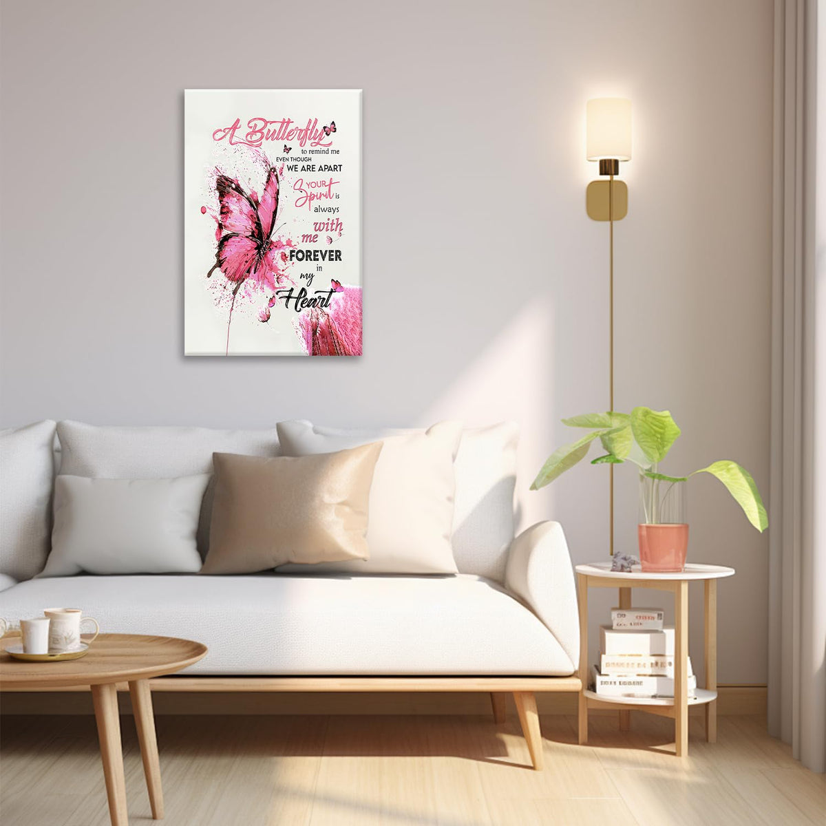 Pink Butterfly Wall Art Watercolor Bathroom Pictures Wall Decor Inspirational Quotes Canvas Prints Painting Framed Artwork Decoration for Bedroom Living Room Office 24"x16" (24"L x 16"W / Watercolor Butterfly-Pi)