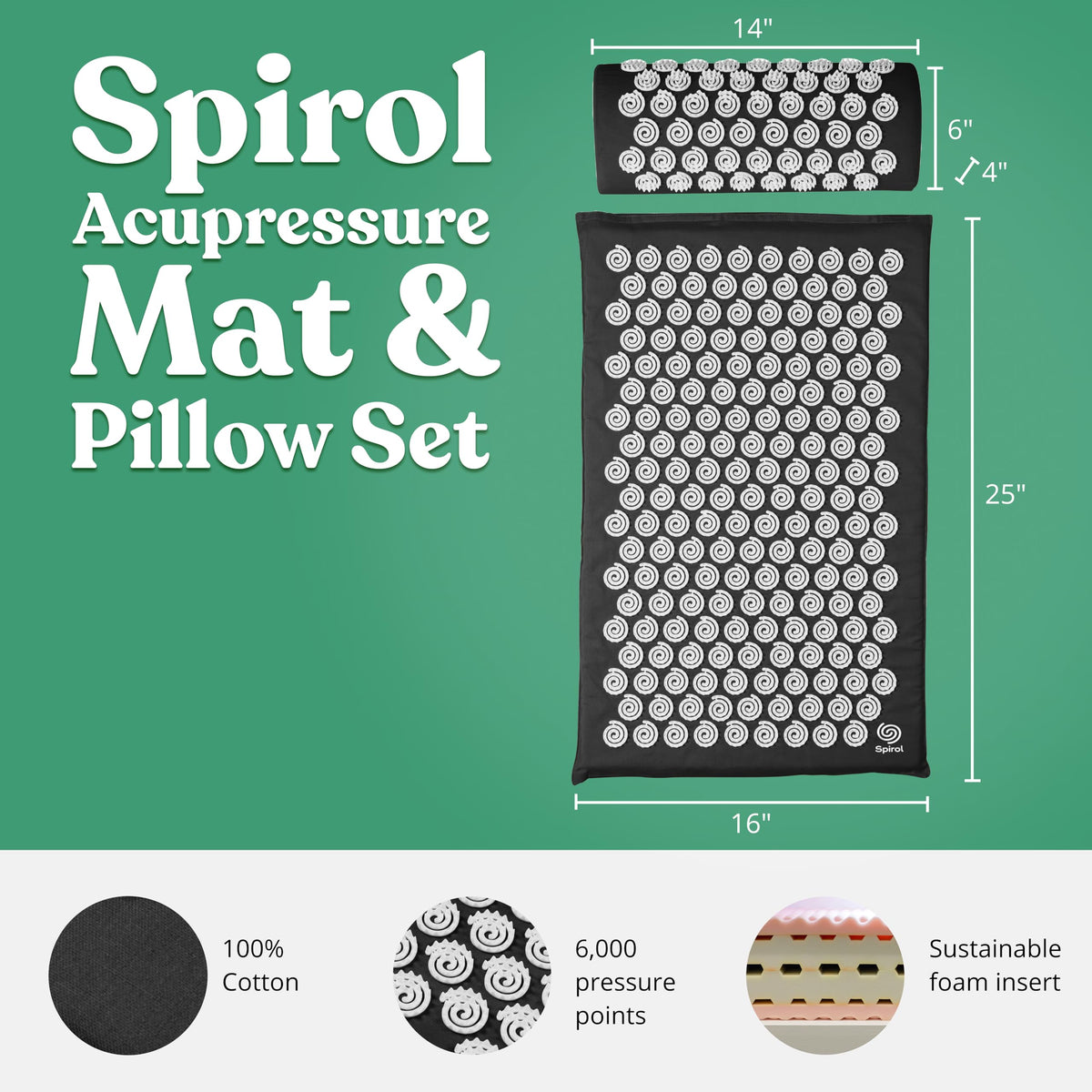 Spirol Acupressure Mat and Pillow Set for Back (Onyx)