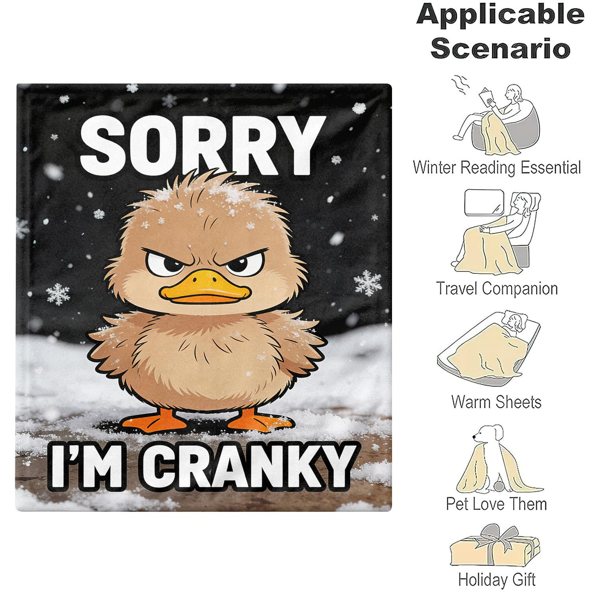 Funny Duck Throw Blanket Cartoon Cranky Animal Cozy Plush Flannel 60"X80" (Duck / 60"X80")