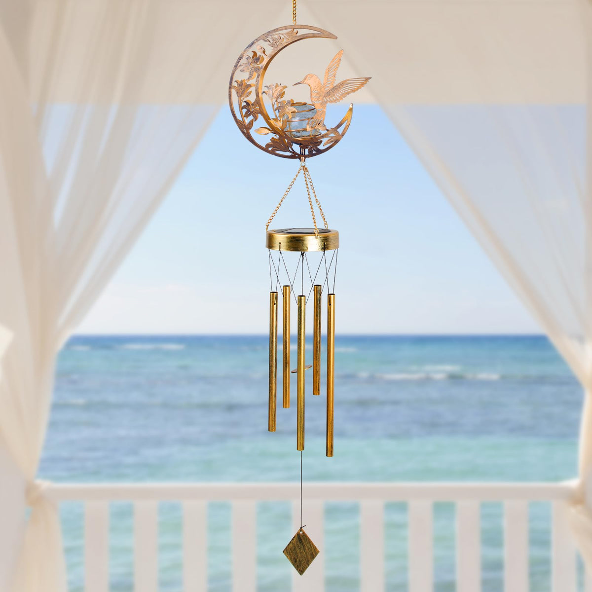 Hummningbird Solar Outdoor Wind Chimes (Moon Hummingbird)