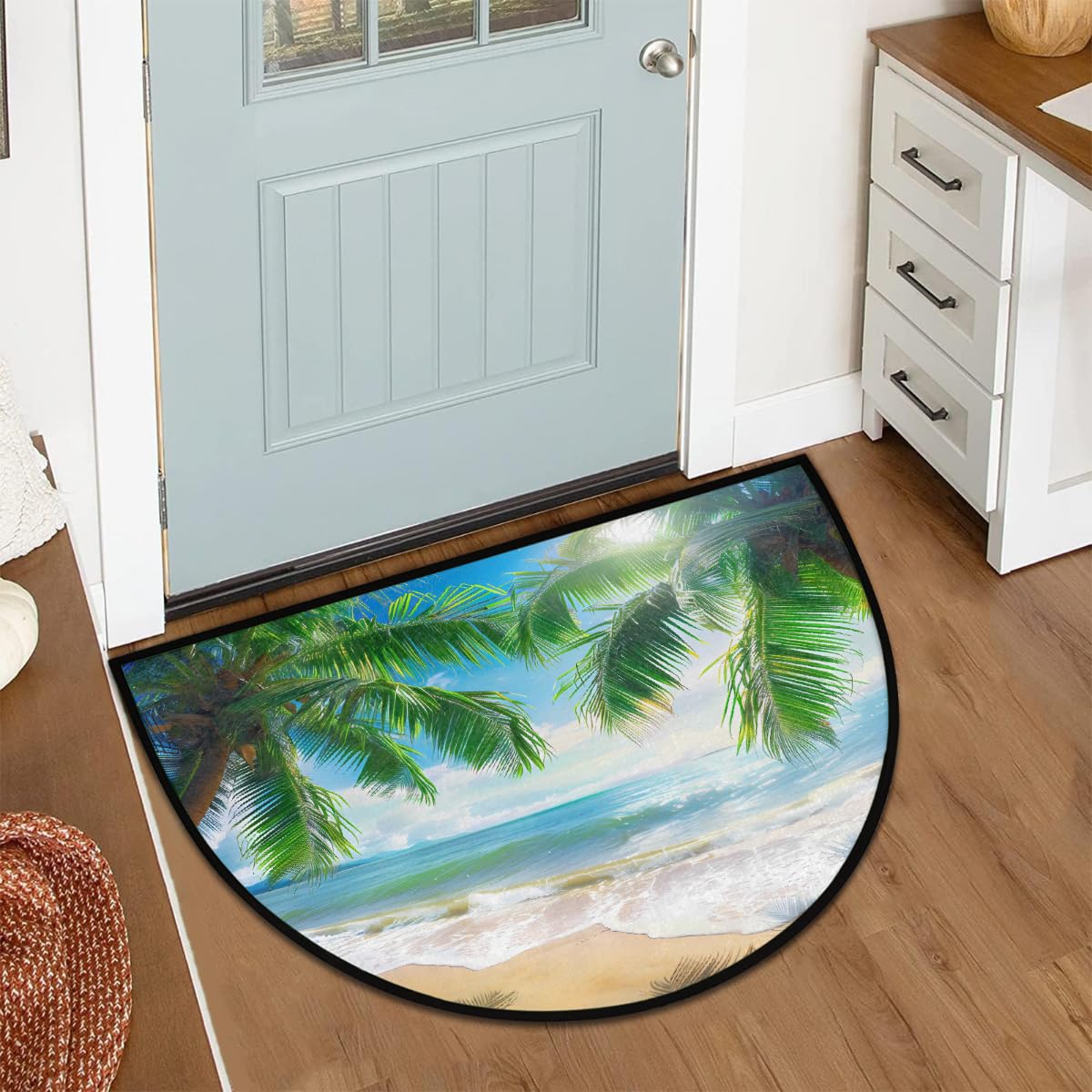 Half Round Door Mat Hawaii Beach Palm Trees Welcome Mats Non (36 inch x 24 inch (Semicircular) / Hawaii Beach Palm Trees)
