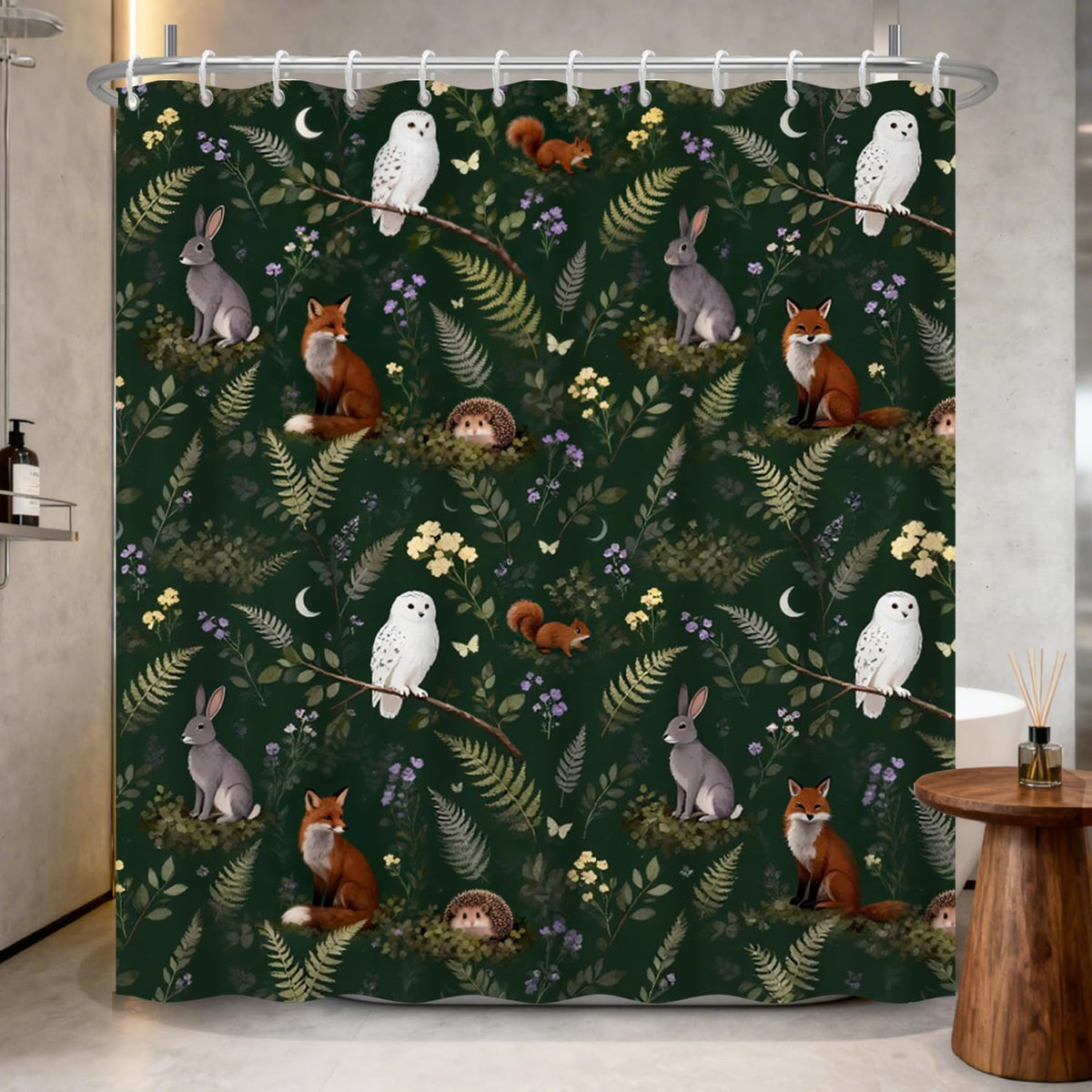 Whimsical Woodland Animals Shower Curtain 72x78 Inch (Botanical and Animals / 72"W x 78"L (Pack of 1))