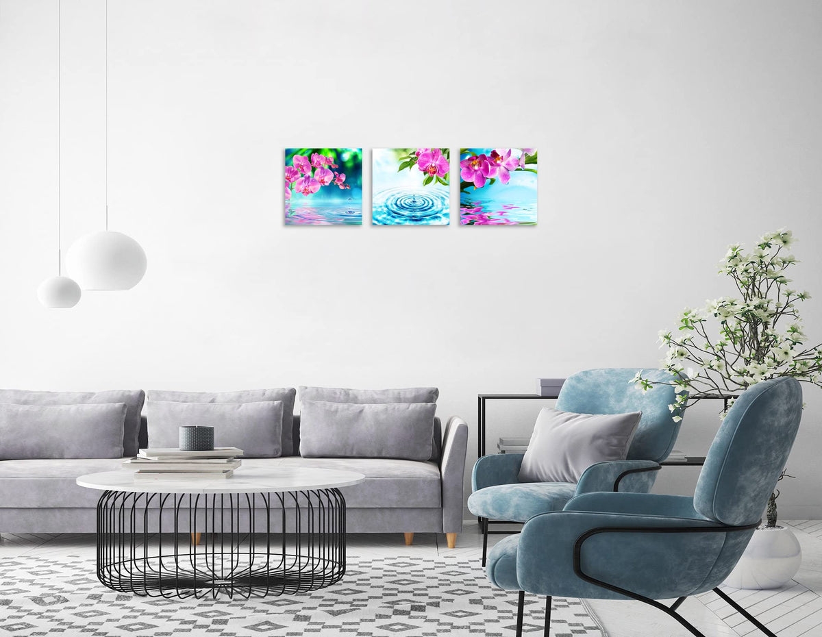 3 Panels Wall Art Spa Still Life Orchid in Water Zen Picture Print on Canvas Wall Art Zen Spa Decor for Home Decoration Wall Decoration Stretched and Framed Ready to Hang Each Panel 20x20inch (20x20inchx3 / Orchid in Water)