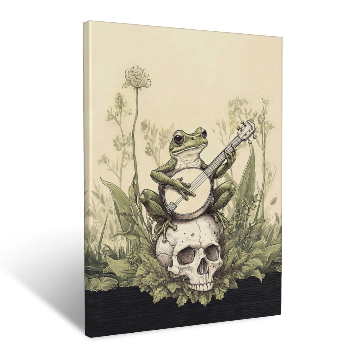 Frog Canvas Wall Art Rustic Skull Print Painting Framed ArtWork 12"x16" (Forg / 16"L x 12"W)