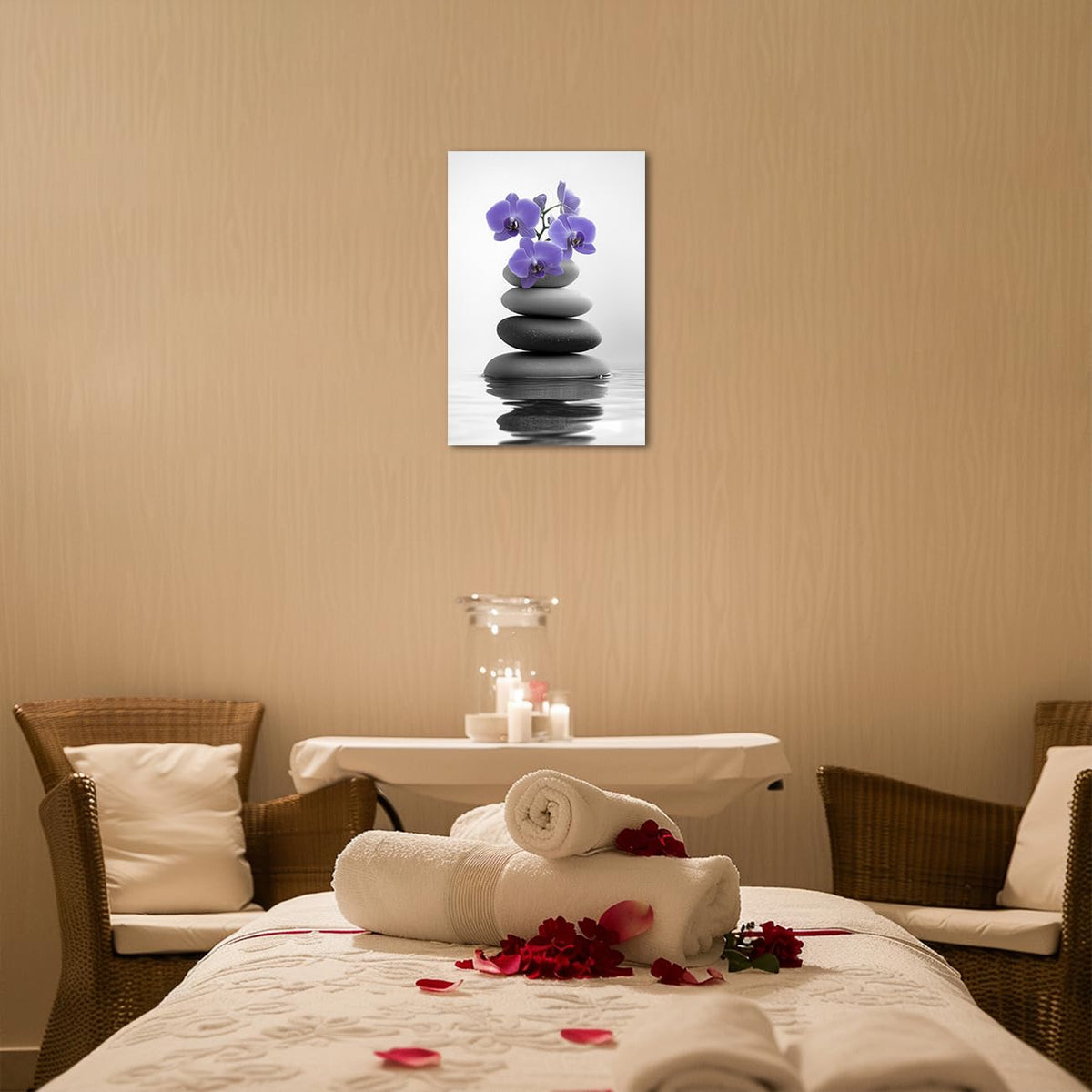 Zen Canvas Wall Art Spa Bathroom Poster Orchid Flowers and Zen Stones on Water Pictures Print Meditation Spiritual Artwork Yoga Zen Room Decor Framed (Red / 42L" x 28W")