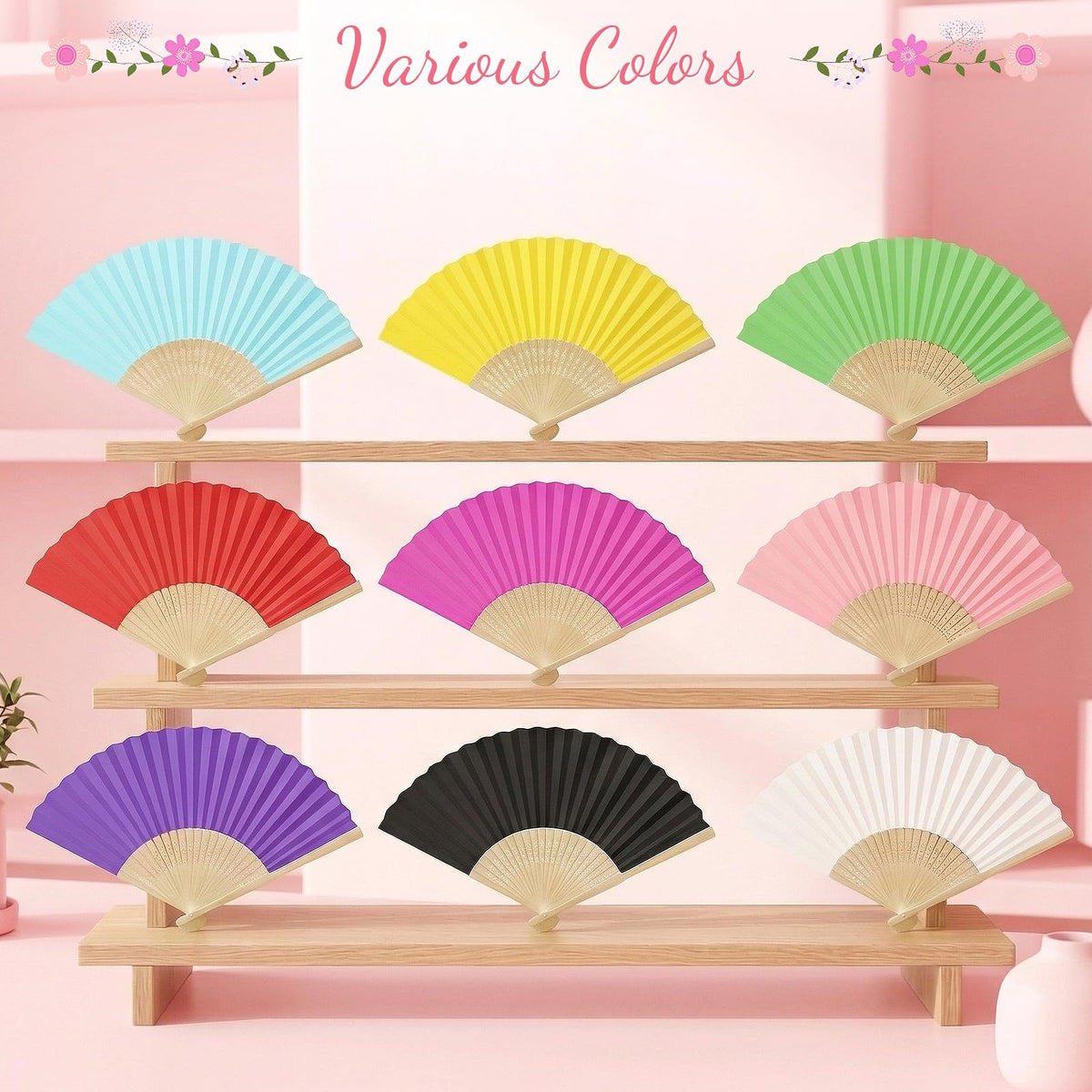 50 Pieces Paper Fans Paper Hand Fan Bamboo Folding Fan Handheld Fan Paper Folded Fan Paper Fan for Wedding Party and Home Decoration (Purple)