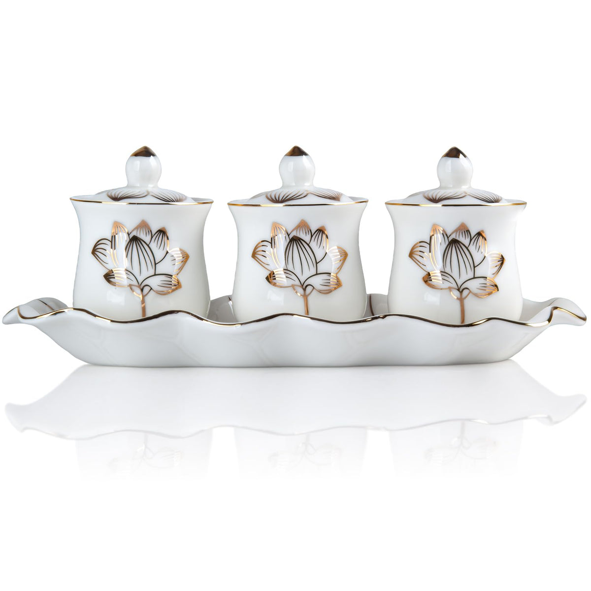 White Buddhist 3 Altar Cups Set (3 White Ceramic Cup Set)