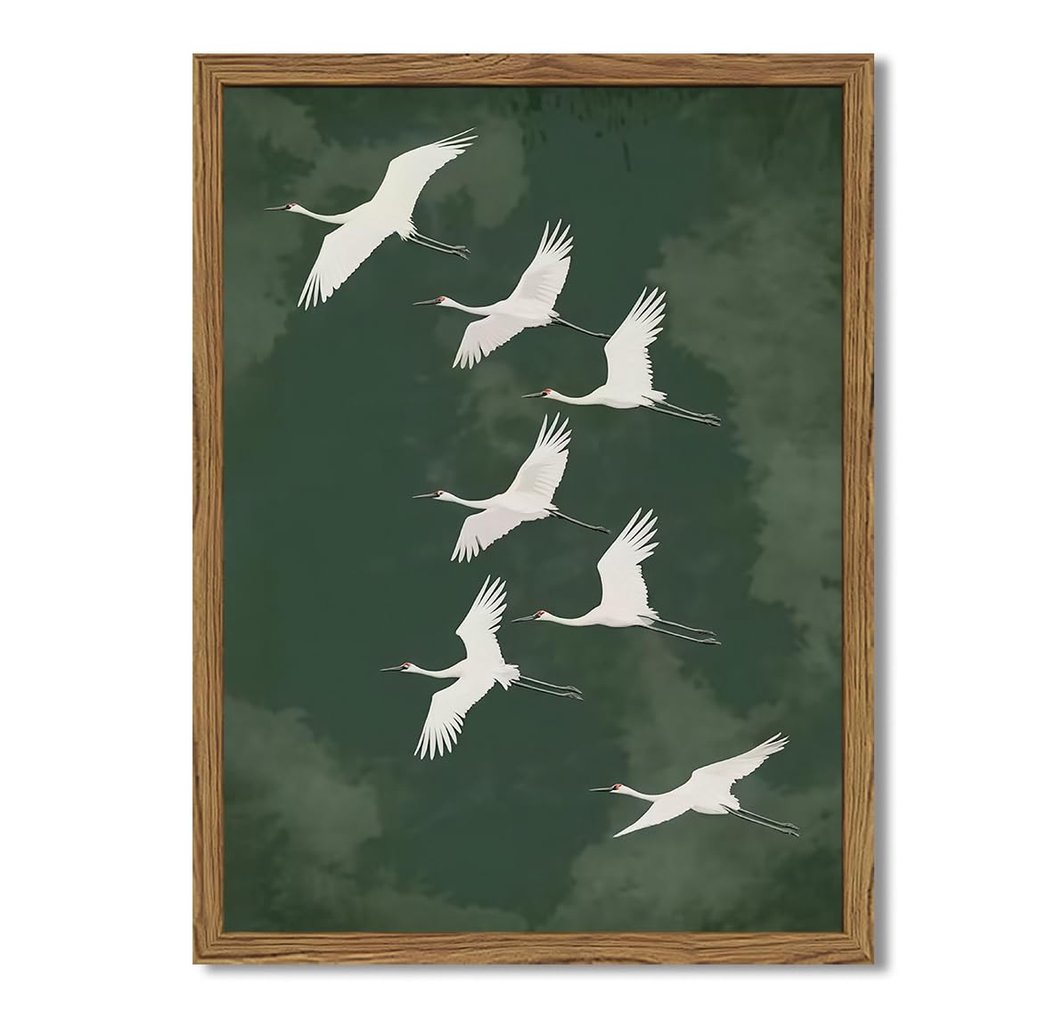 Framed Japanese Flying Cranes Wall Art (White / 24"L x 16"W)