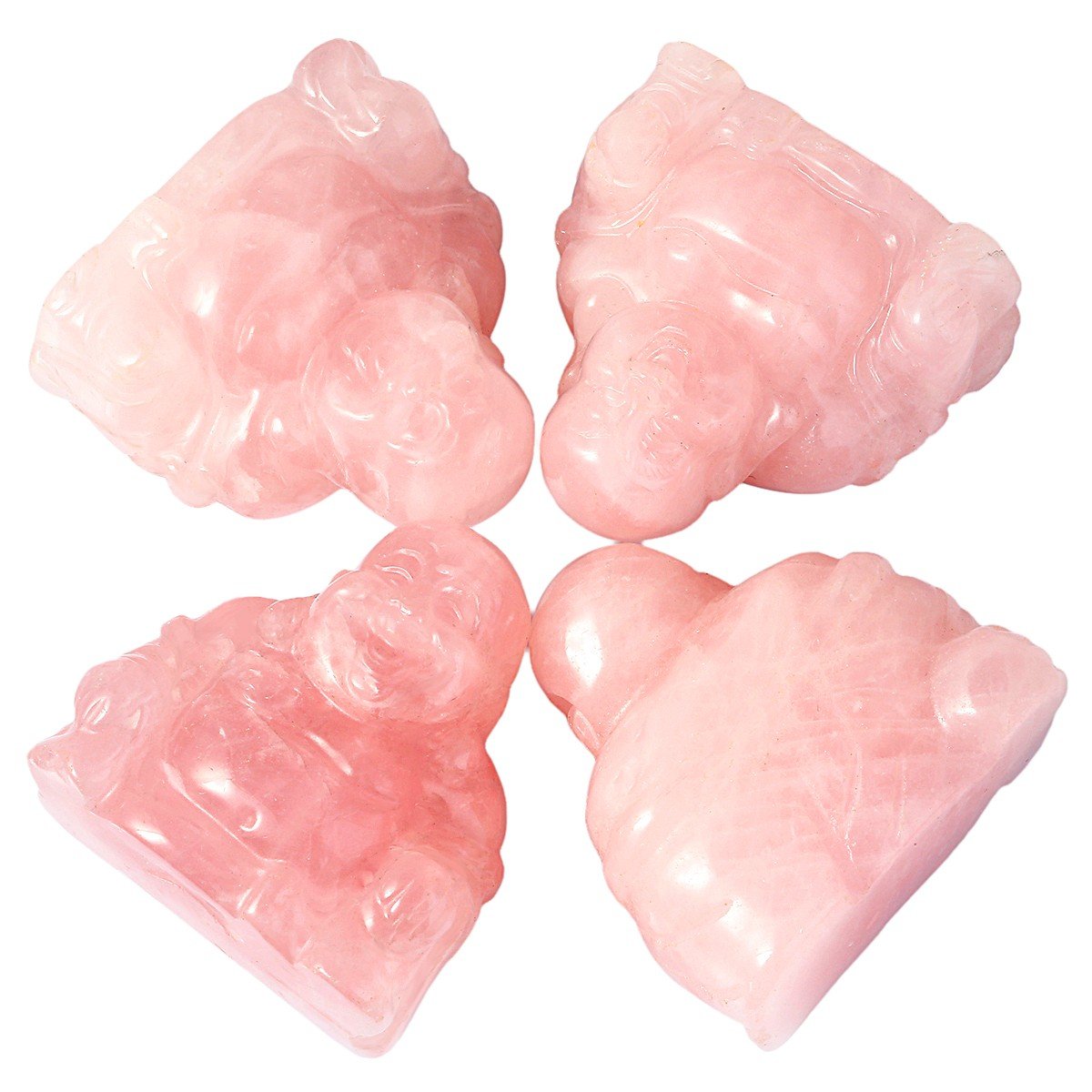 1.5 in Rose Quartz Happy Buddha Statue Crystal Figurine (Pink)