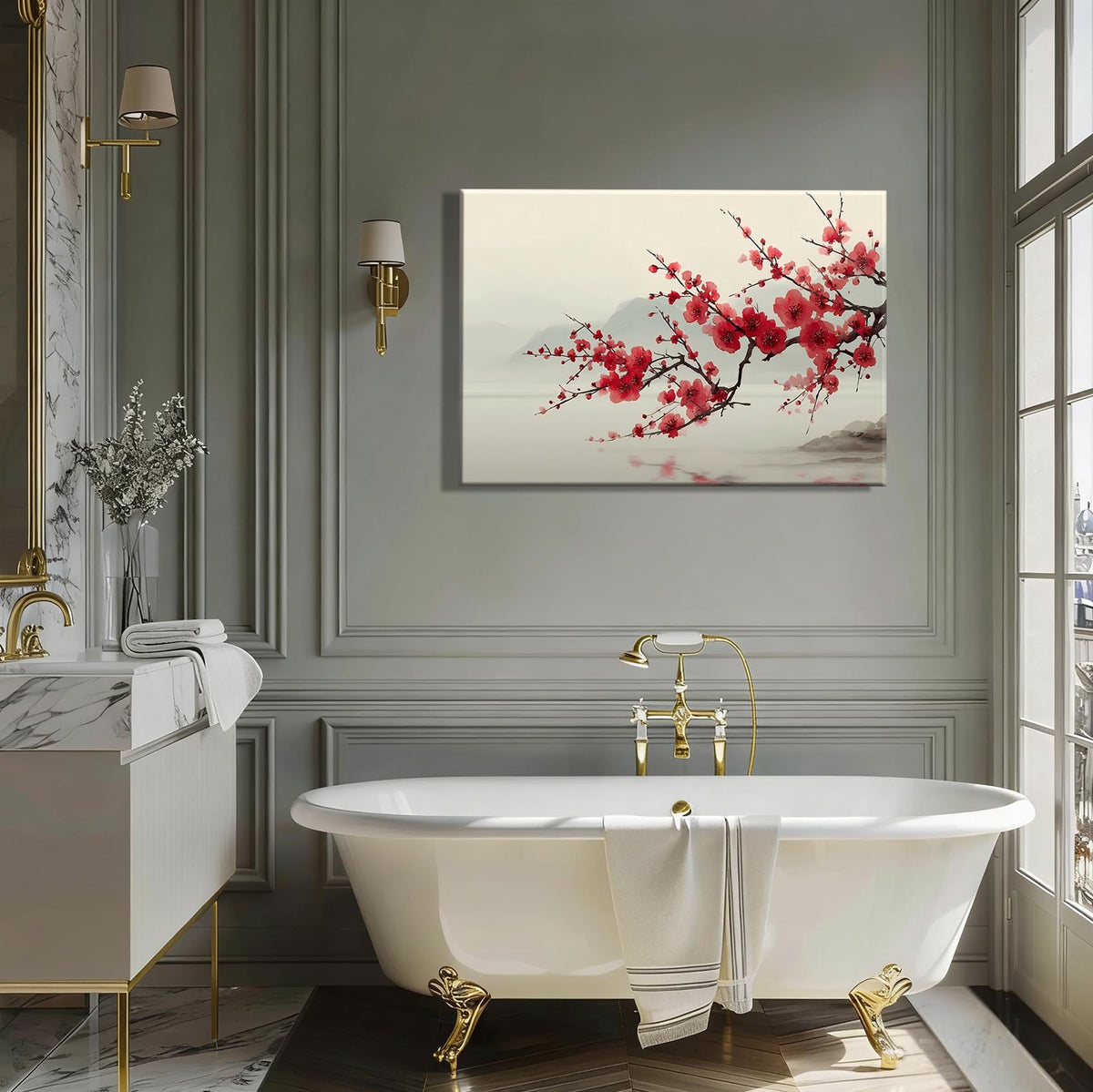 Framed Pink Cherry Blossom Canvas Wall Art (Pictures7 / 12"L x 8"W)