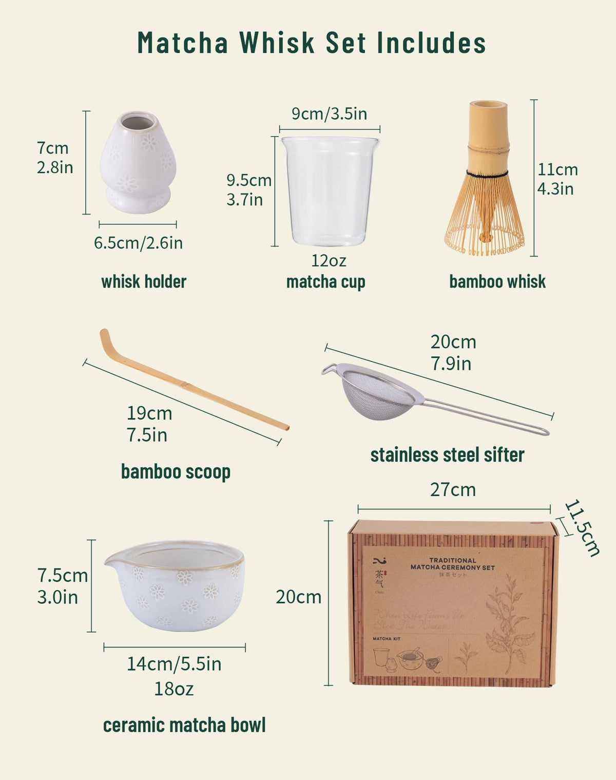Matcha Whisk Set 6Pcs (White)