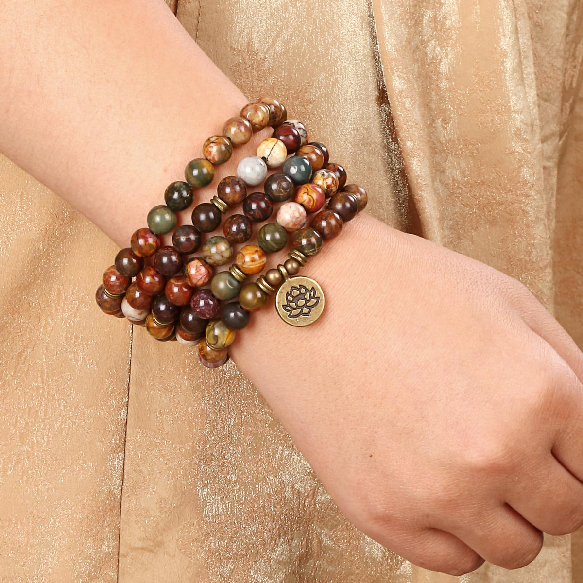 Mala Bead Strand Bracelet (Picasso Stone)