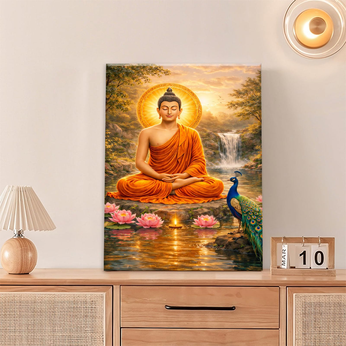 Buddha Wall Art Zen Buddhism Wall Decor Spiritual Meditation Canvas Painting Pictures Peacock Artwork for Bathroom Spa Yoga Bedroom 20"x24" (Buddha Peacock / 24"L x 20"W)