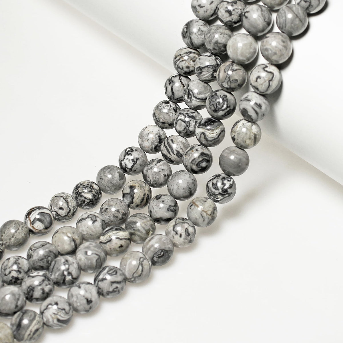 AAA Natural Map Stone Beads Gray Picasso Stone Beads for DIY Bracelet Making 15" (Gray Map Stone / 10mm)