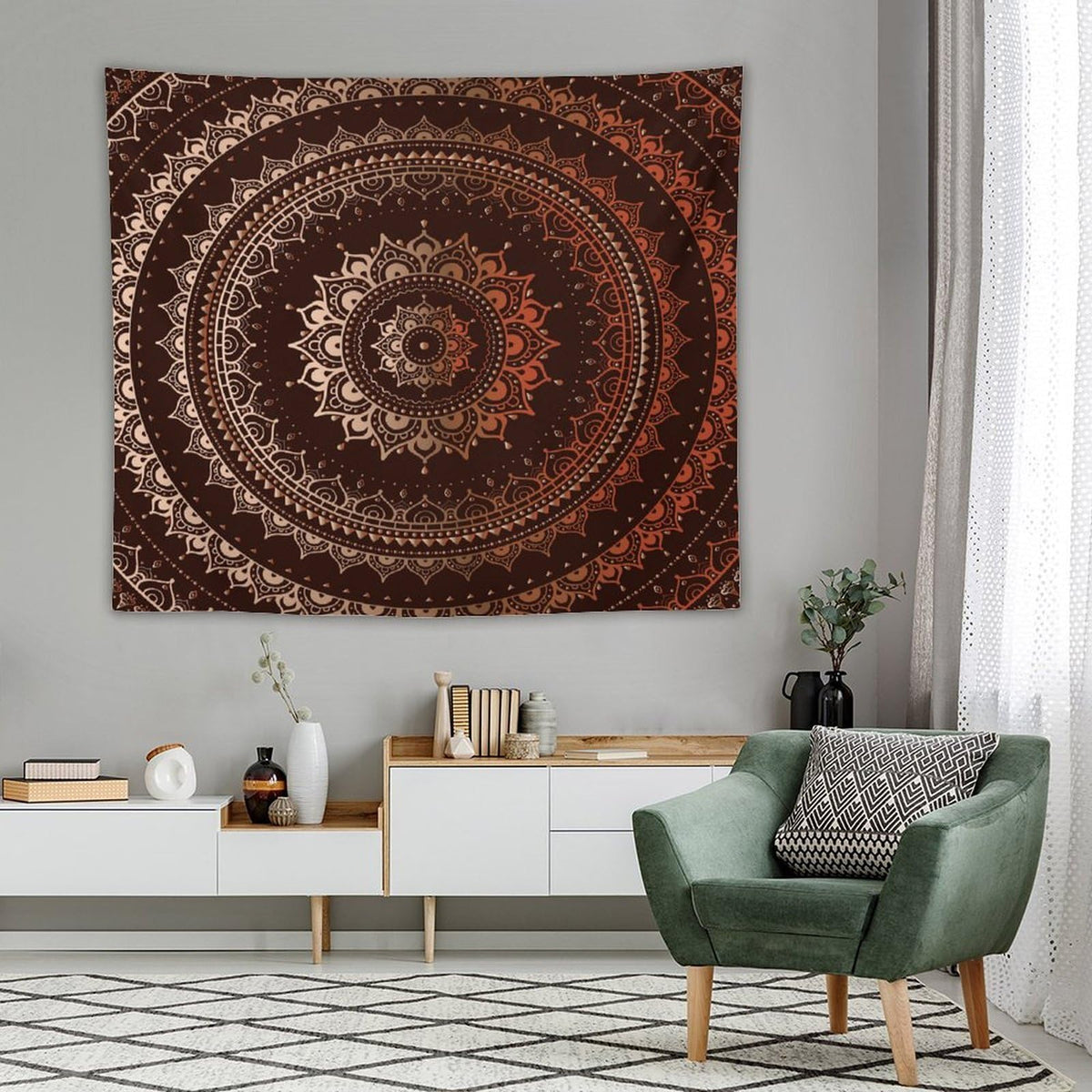 Mandala Tapestry Wall Hanging Enclosing Magic Circle Egyptian Folkloric Culture Pattern Tapestries Home Decor for Living Room Bedroom Farmhouse Apartment Dorm 50"x60" (50"L x 60"W / Mandala-43)