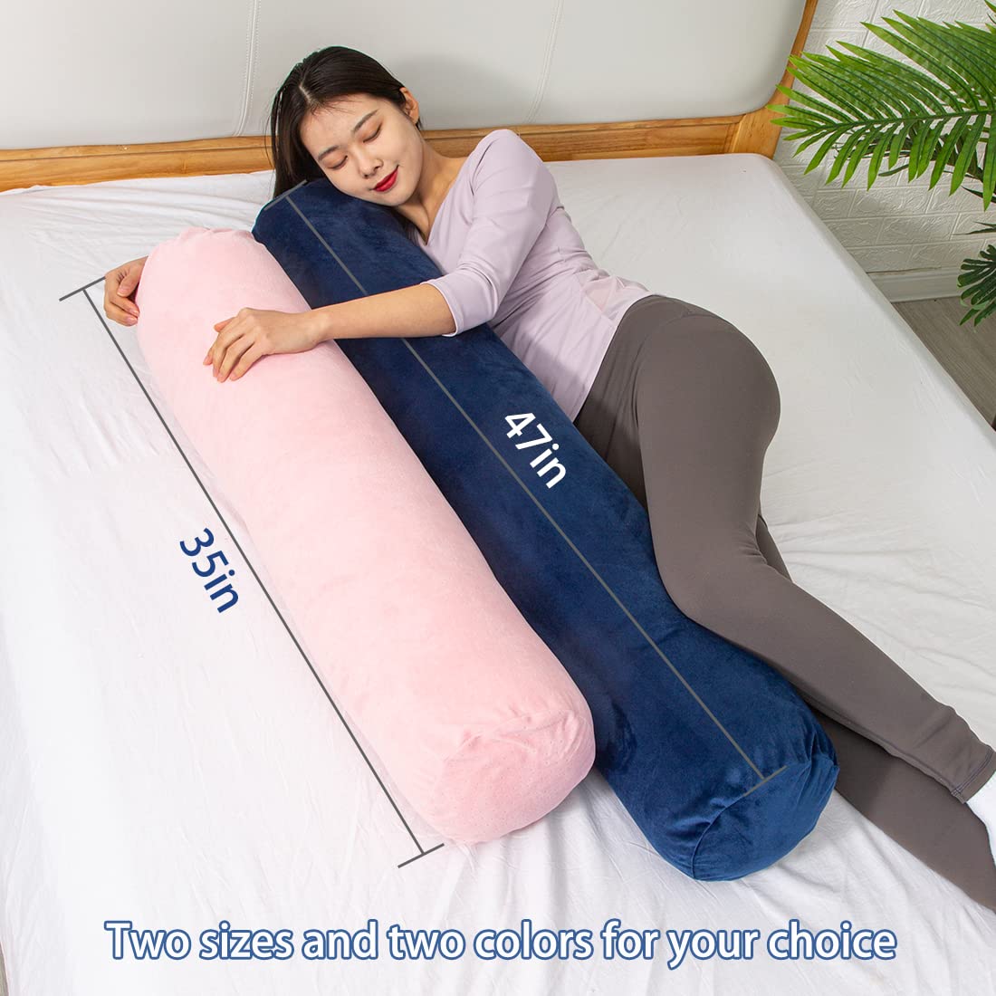 Body Pillow Bolster Pillow with Removable Velour Cover (Pink / 35 inch)