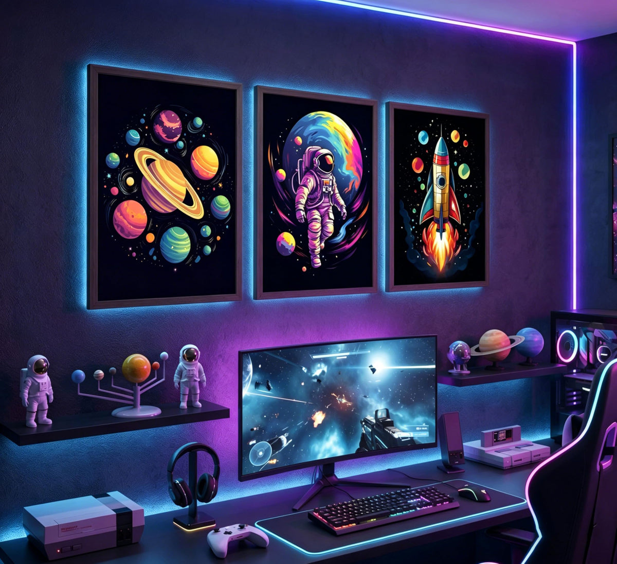 3PCS Outer Space Astronaut Canvas Wall Art (Astronauts / 24"L x 16"W-Unframed)