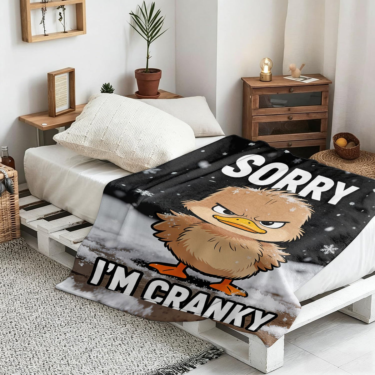 Funny Duck Throw Blanket Cartoon Cranky Animal Cozy Plush Flannel 50"X60" (Duck / 50"X60")