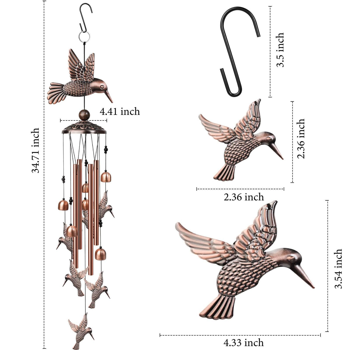 35" Hummingbird Wind Chimes (Copper / Hummingbird)