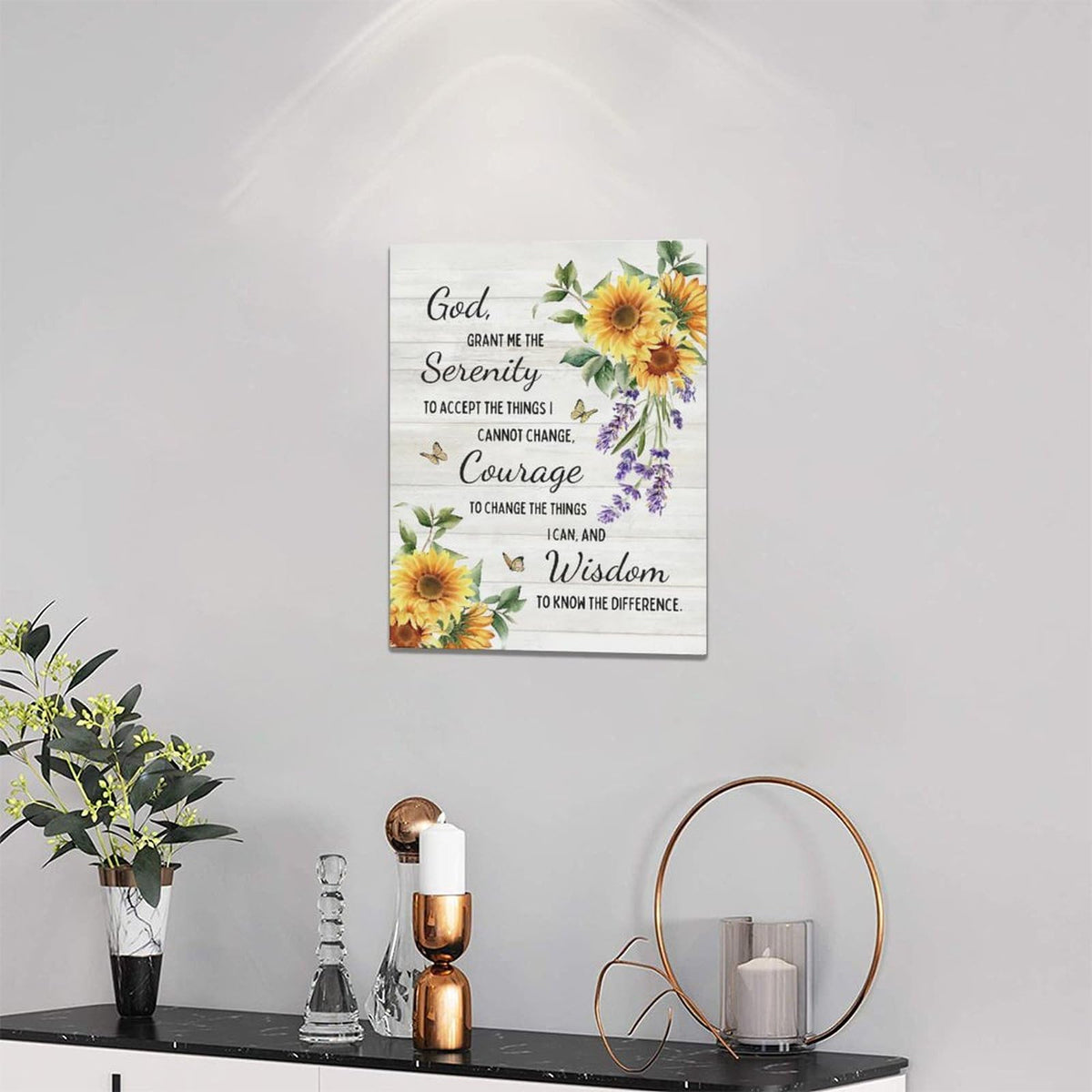 Serenity Prayer Wall Decor Christian Religious Sunflower Pictures Inspirational Bible Verses Scripture Canvas Wall Art God Painting Home Modern Artwork Framed for Living Room Bedroom Office 12x16inch (16"L x 12"W / Serenity Prayer)