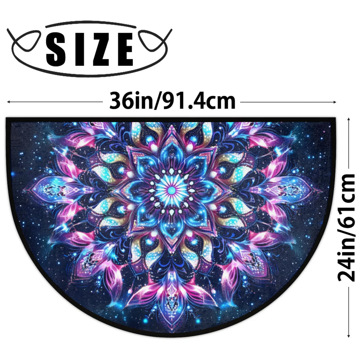Half Round Doormat Flowers Ethnic Mandala Purple Non Slip Half Circle Area Rugs Indoor Washable Half Moon Rug Semi Circle Bathroom Runner Mat Entrance Floor Carpet for Kithen Bedroom Fireplace Decor (D 03)