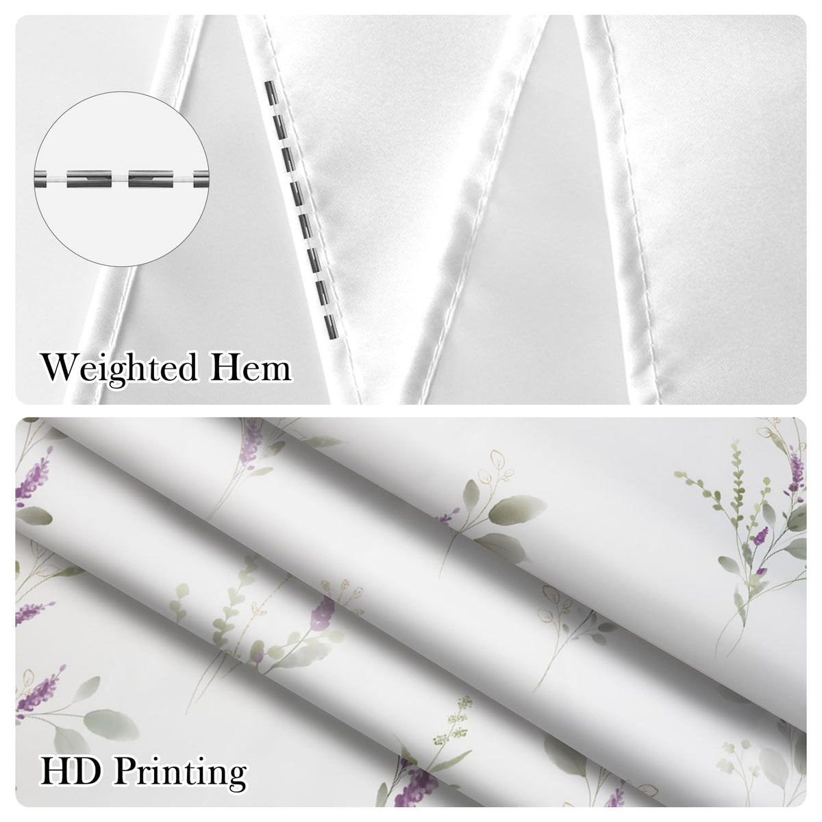 Extra Long Lavender Floral Shower Curtain with Hooks (Watercolor Plant / 72"W x 78"L (Pack of 1))