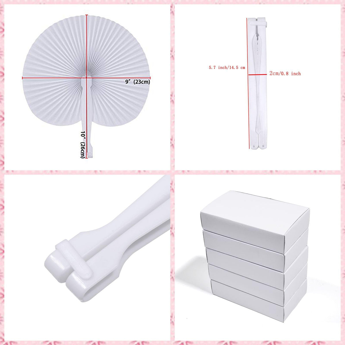 100 Pcs White Round Paper Fans (White Round / 100 PCS)