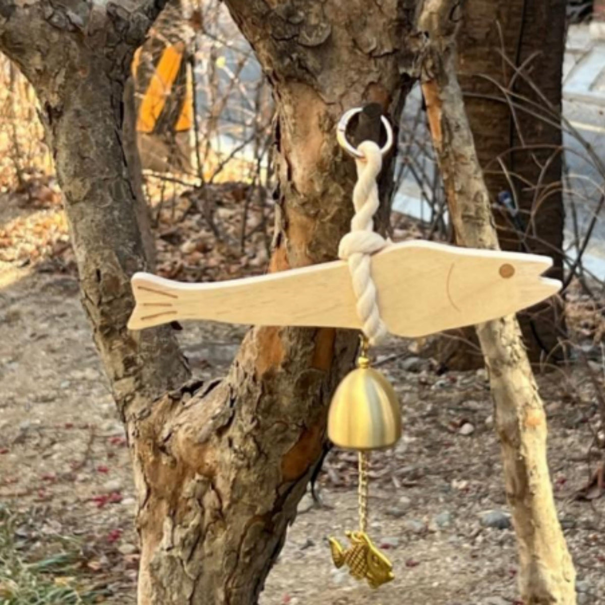 Korean Traditional Birchwood Fish Wind Chime with Strong Magnetic Hook (Small)