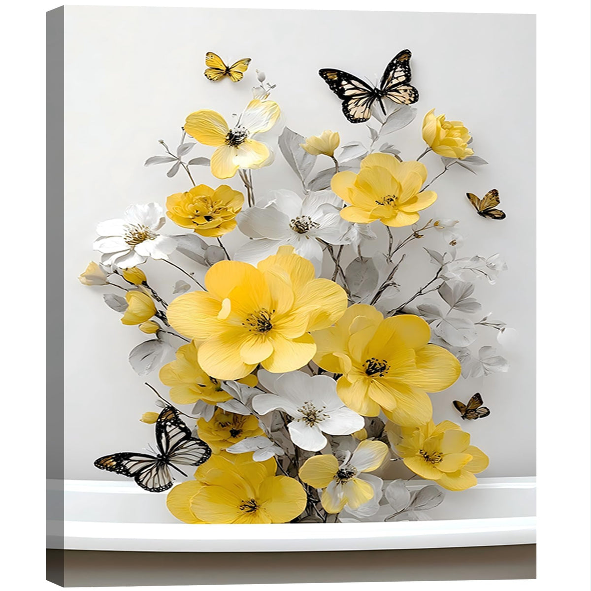 Framed Yellow Floral Canvas Wall Art for Bathroom Decor (Pictures18 / 12"L x 8"W)