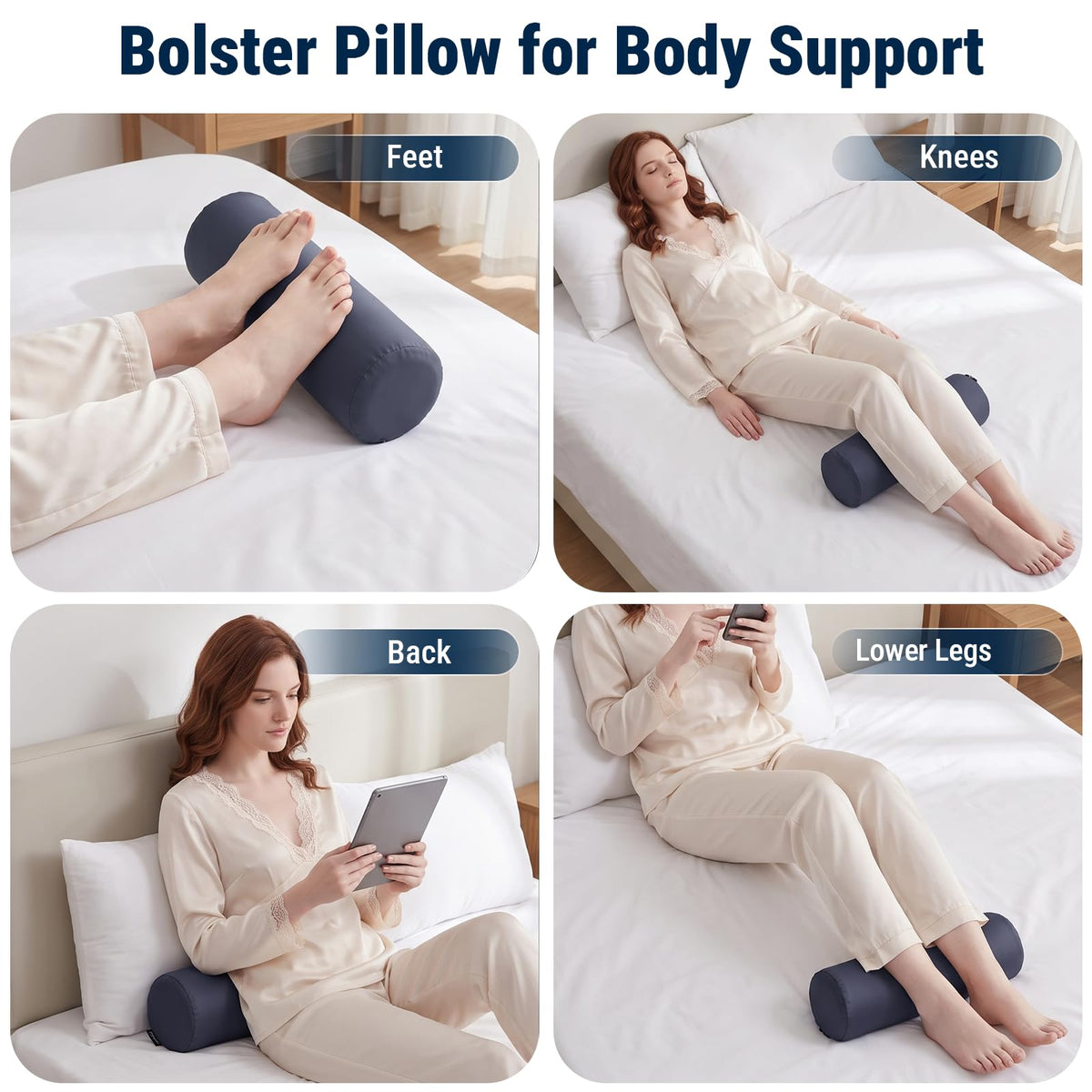Neck Roll Pillow (Navy Blue / Medium - 5.0" H)