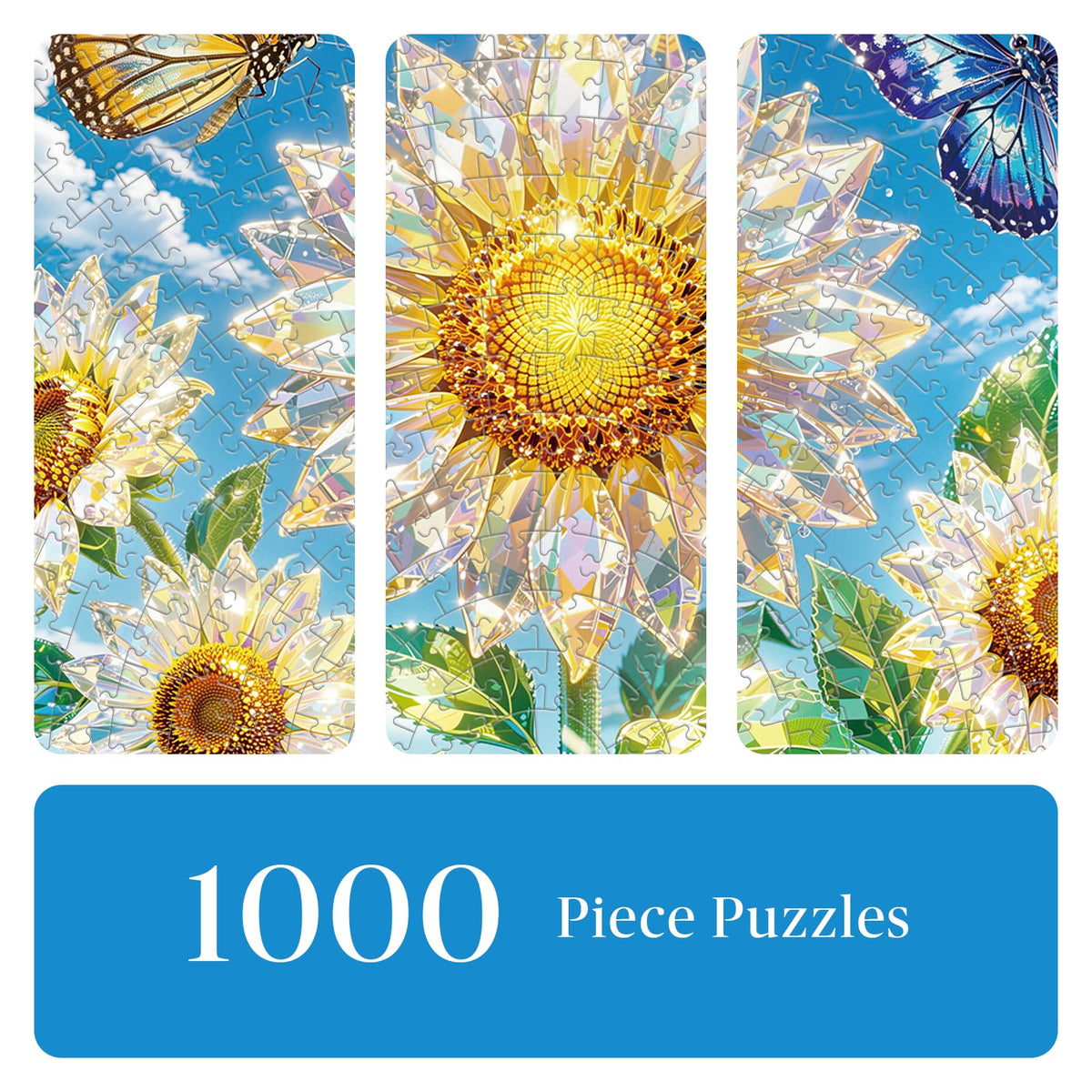 1000 Piece Jigsaw Round Puzzle for Adults (F-sunflowers & Butterflies)