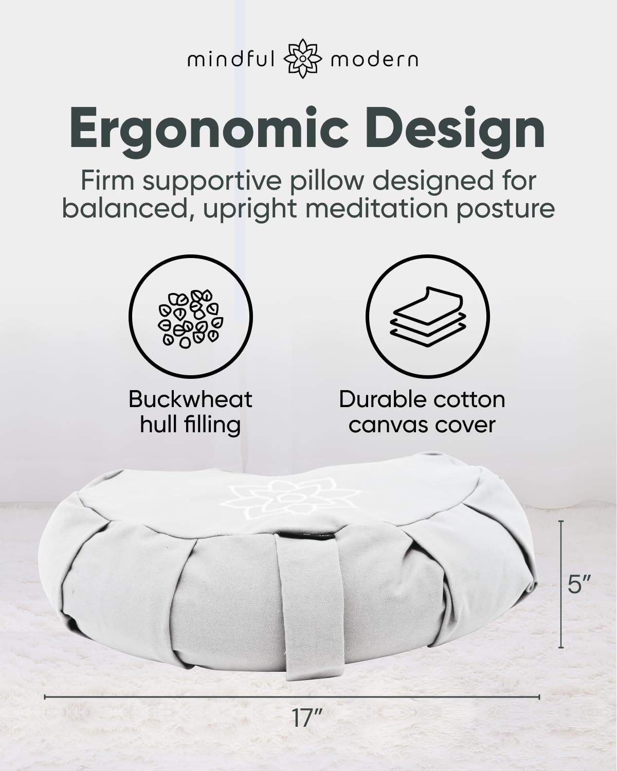 Mindful & Modern Large Meditation Cushion (Crescent - White)