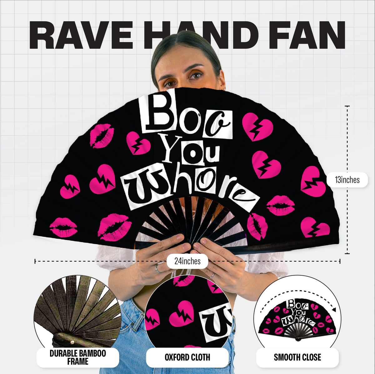Boo Rave Fan Large Folding Clack Fan for Men and Women (Boo You *****)