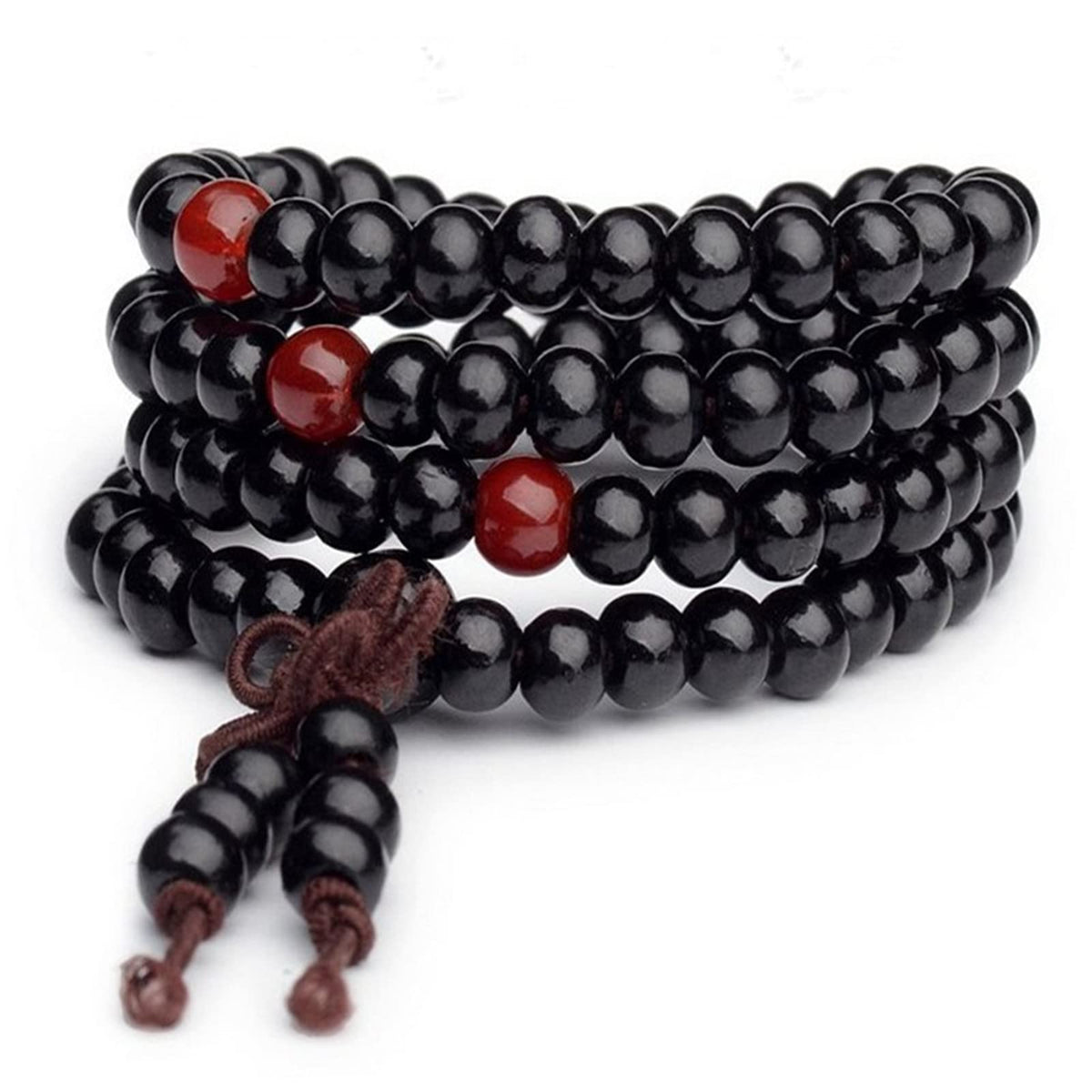 108 Mala Wooden Beads Bracelet Necklace Elastic Healing Wood Sandalwood Seed Buddhist Bracelet for Women Men Buddha Prayer Meditation Money Wealth Drawing Jewelry (D 4pcs 8mm brown)