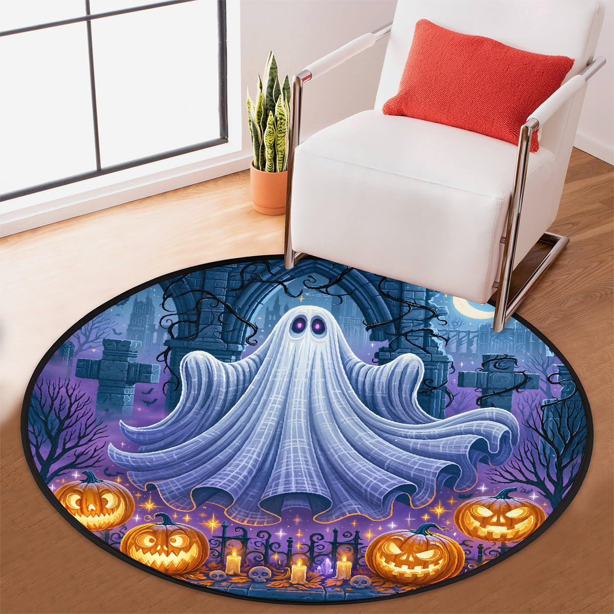 3 Ft Ghost Round Rug Circle Area Rugs Circular Door Mat for Indoor (B:c-23 / 3' (Round))