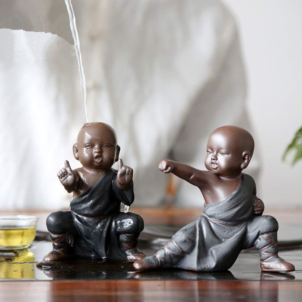 Miniature Buddha Figurine Ceramic Little Cute Buddha Statue Monk Figurine Creative Baby Crafts Dolls Ornaments Gift Chinese Delicate Ceramic Arts and Crafts kung fu Little Monks (Type 7)