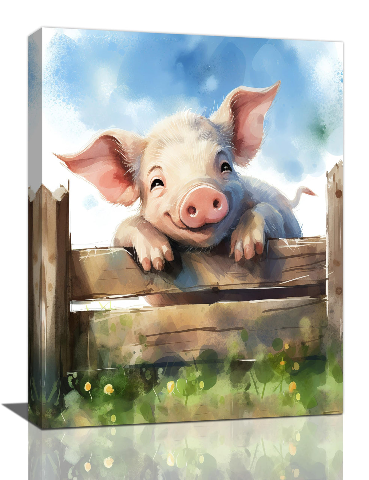 Farmhouse Pig Wall Art Pig Pictures Wall Decor Canvas Print Painting Home Decoration Artwork For Living Room Office Bedroom Bathroom Framed 16"X20" (24"L x 16"W / Pig)