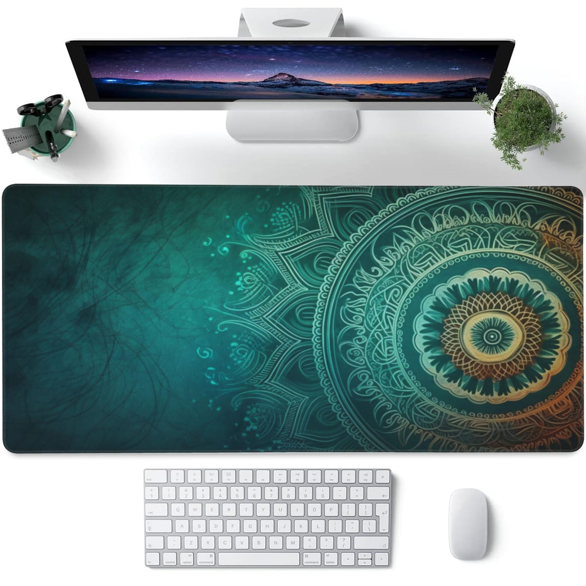 Large Gaming Mouse Pad for Desk (15.7" x 35.4" / Retro Mandala Flower)