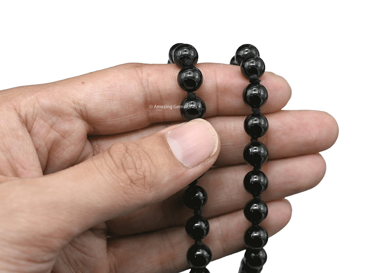 Black Tourmaline Mala Beads (Black Tourmaline / Knotted)