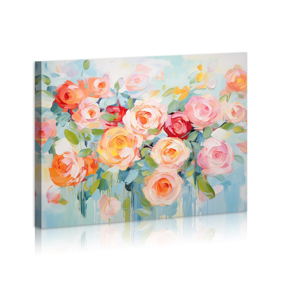Roses Wall Art Canvas Colorful Flower Pictures Abstract Floral Decor for Living Room Bedroom Home Decorations Framed Ready To Hang 12x16 inches (16"L x 12"W / Roses)