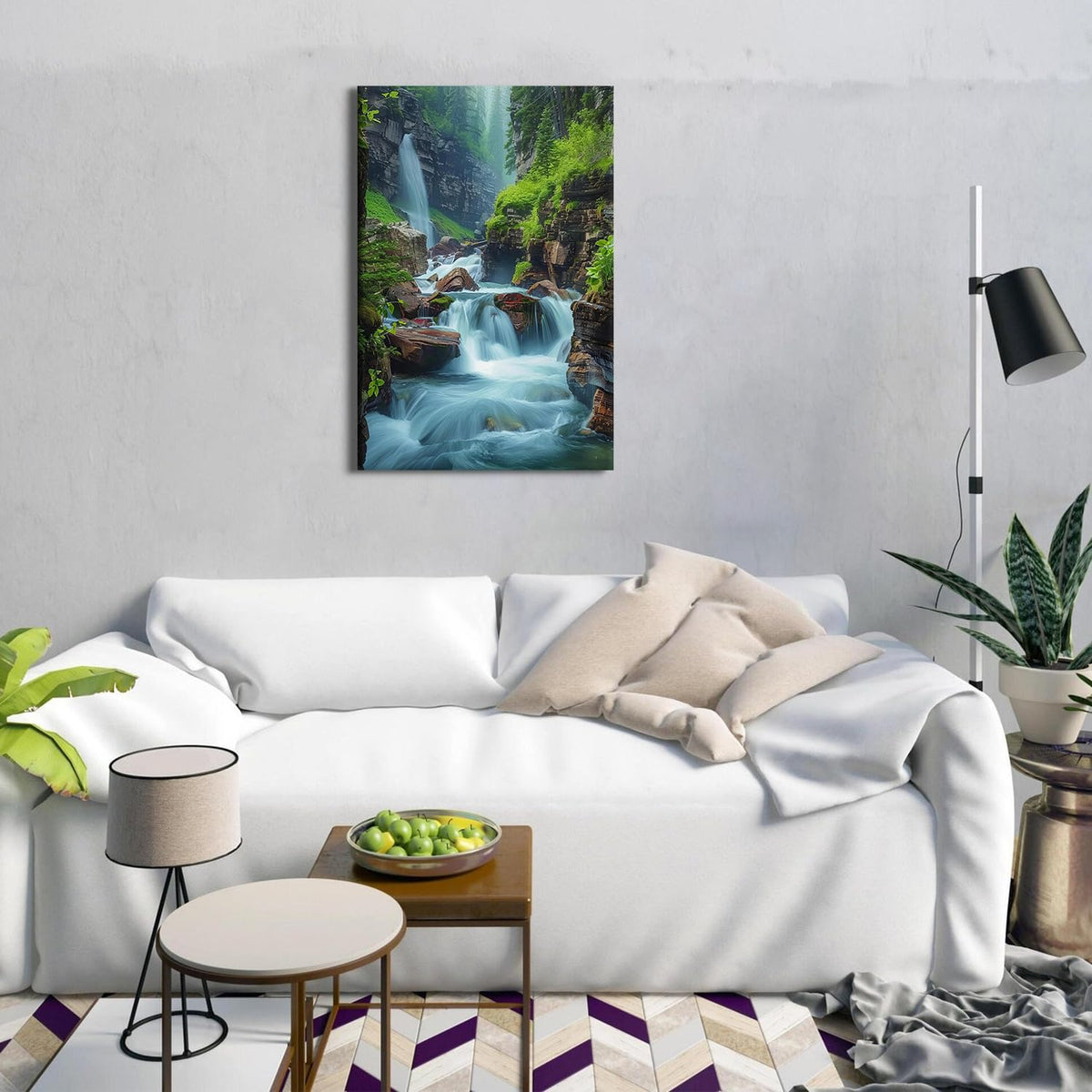 Nature Waterfall Landscape Wall Art Zen Wall Decor for Living Room Mountain Forest Pictures Glacier Virginia Falls Canvas Paintings Modern Scenic Poster Prints Artwork Home Bathroom Decorations 16x24” (16"L x 24"W / ZRPB06)
