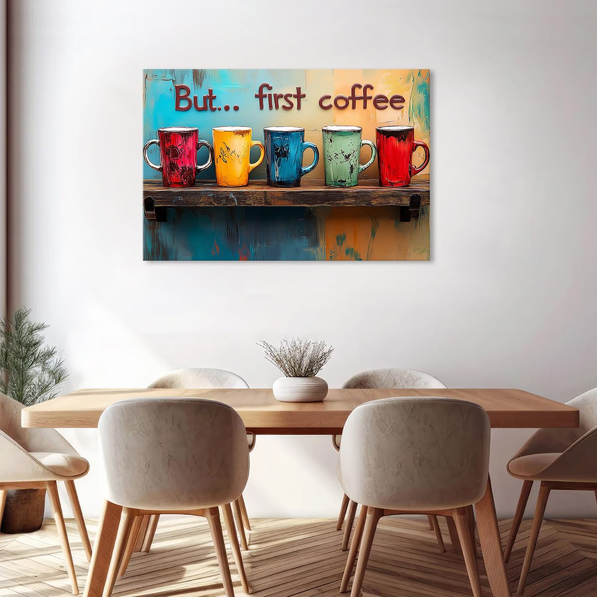 Colorful Wall Art But First Coffee Sign Mug Picture Kitchen Wall Decor for Ding Room Decoration Abstract Family Bar Painting Prints 32x48” Coffee Station Decor Watercolor Cafe Cup Poster Artwork (48"L x 32"W / BFCOFEE)