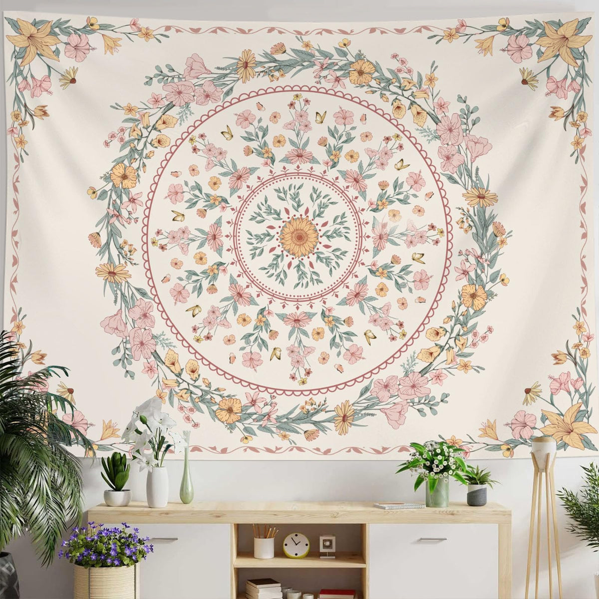 Bohemian Tapestry Wall Hanging (80"L x 60"W / WhiteWreath)
