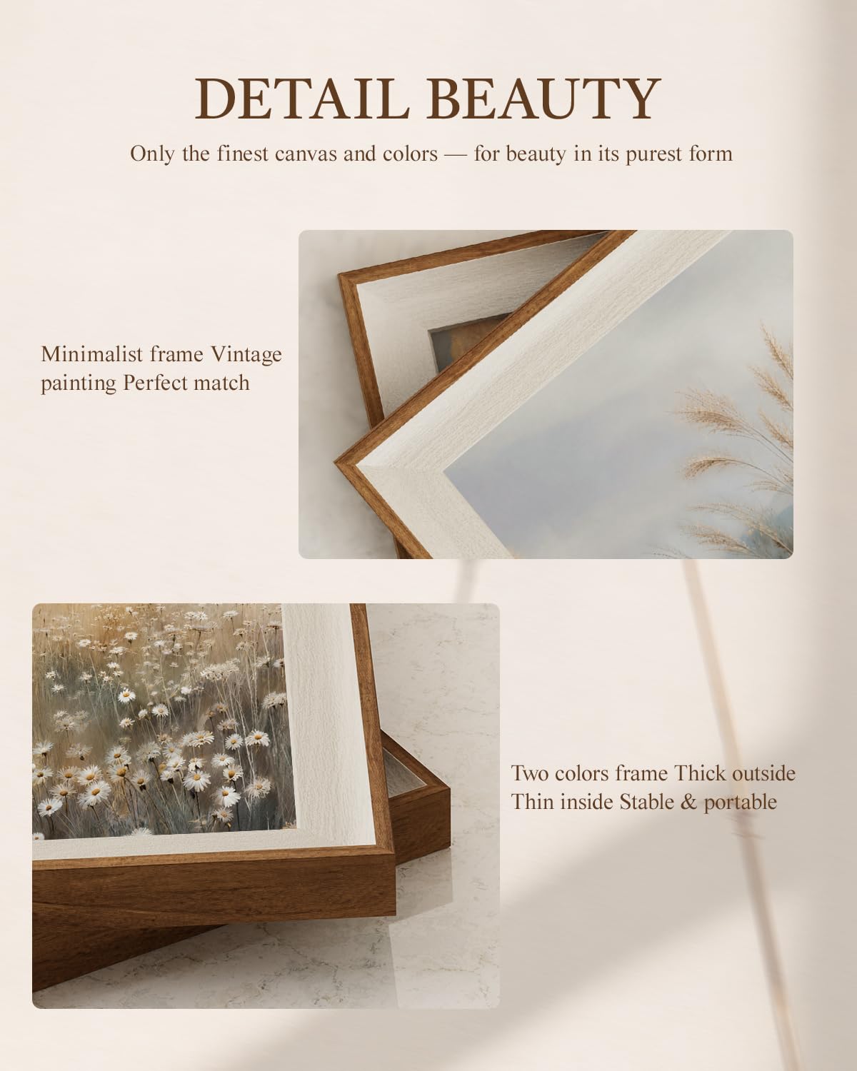 Framed Autumn Daisy Field Wall Art Set for Living Room (Golden Morning / 12"L x 10"W)