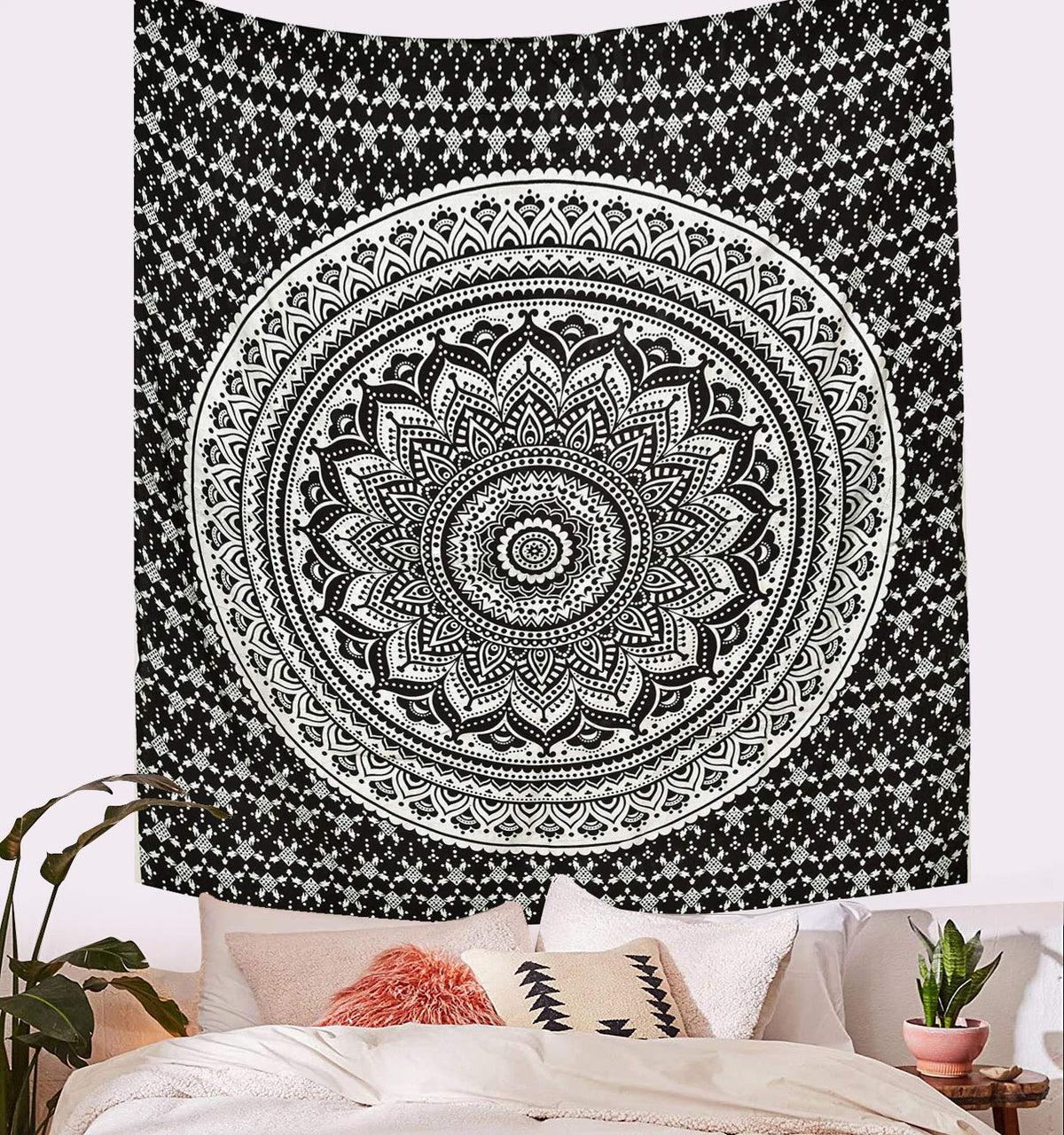 Ombre Wall Hanging Bohemian Tapestry (Black Silver / 60"L x 54"W)