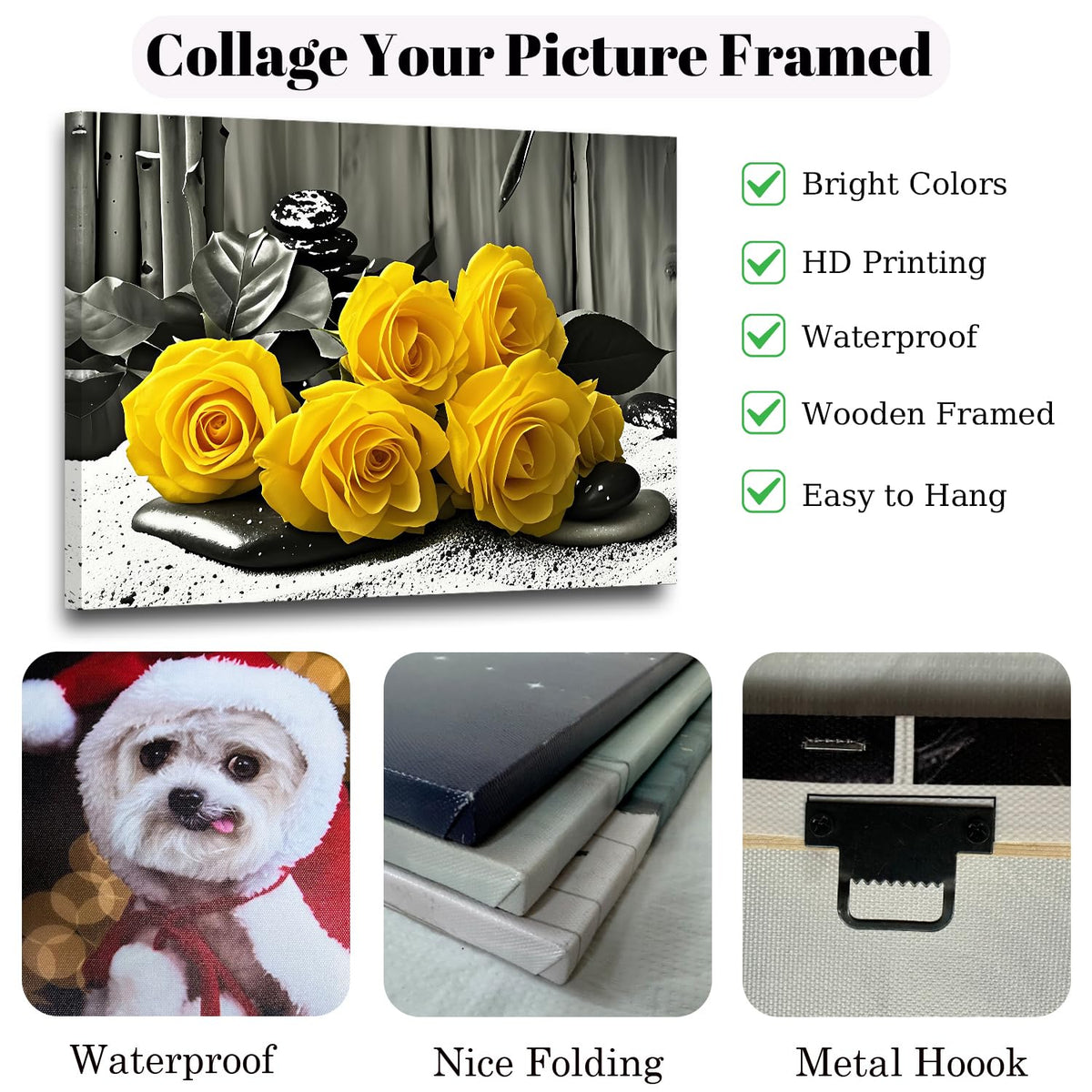 Black and White Yellow Roses Bathroom Wall Decor Modern Zen Artwork Unique Gift Idea for Bedroom Bathroom Office Home Decor （rose (30.00L" X20.00W'' / rose-4)