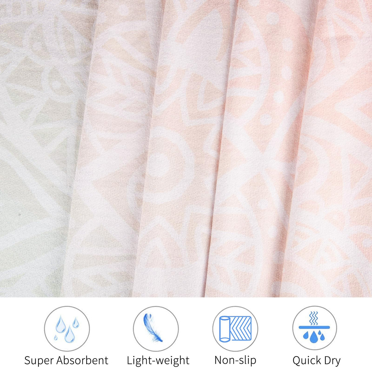 Hot Yoga Towel with Grip Dots (Pink Mandala / 70" x 26")