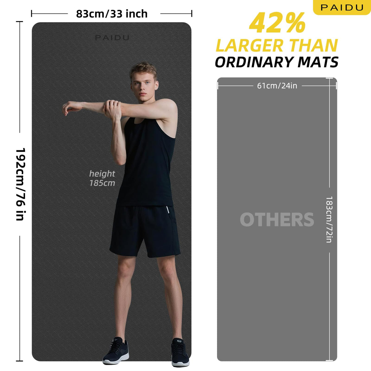 Extra Long Wide Yoga Mat (Black)